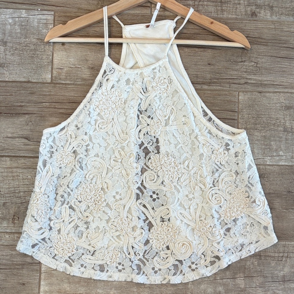 Free People Cream Lace Boho Festival Open Back Top - Picture 2 of 3